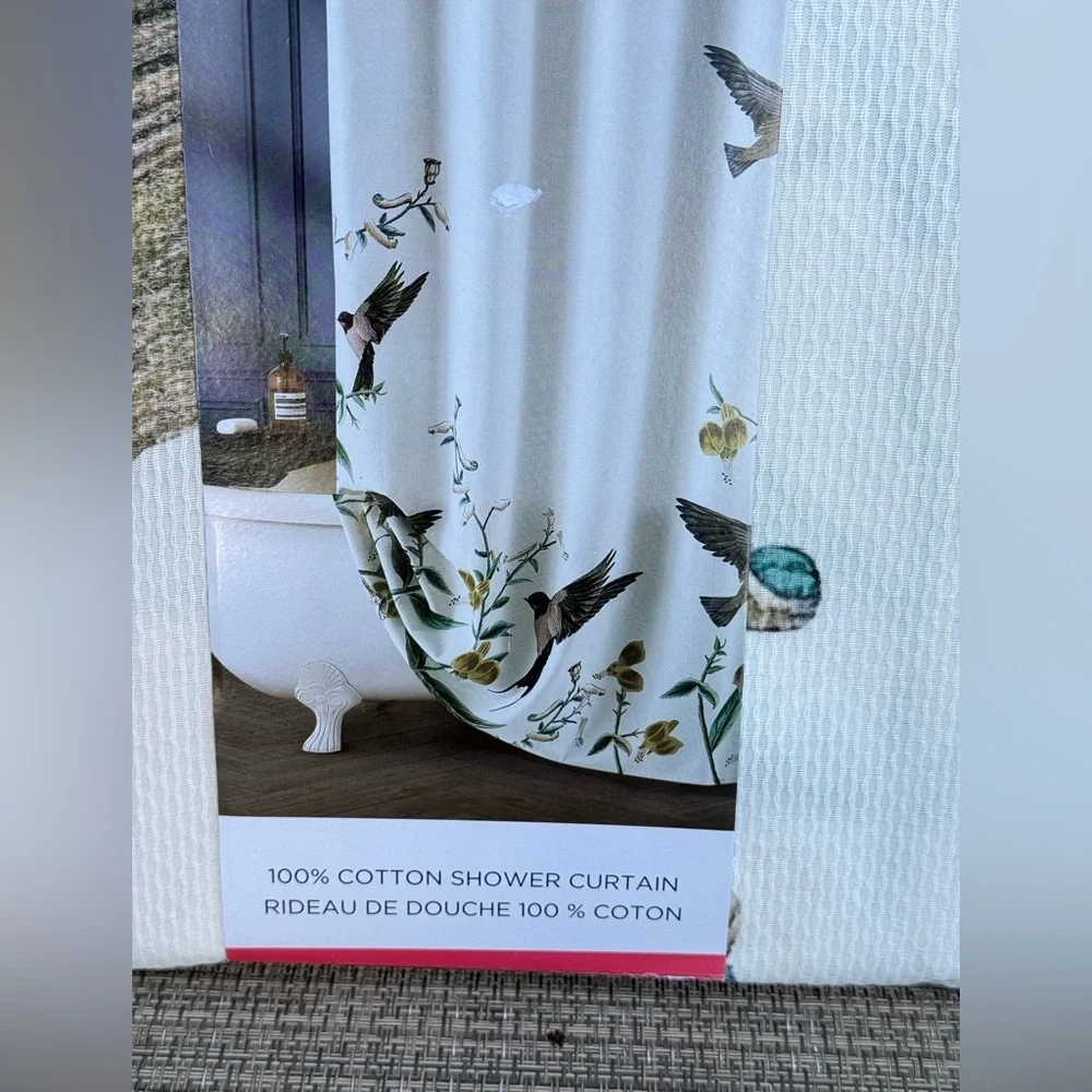 Ted Baker London Cotton Jacquard White Multicolor Bird Spring Shower Curtain